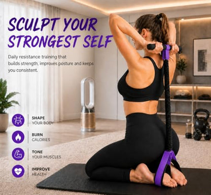 Pedal Resistance Band with Handles – Foot Pedal Resistance Band for Sit Up, Full Body Home Workout, Stretching, Core, Arms and Legs – 55LB Exercise Band for Women and Men