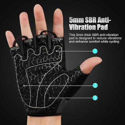 Cycling Gloves for Men and Women, Half Finger Padded Bike Gloves - color: Gray, size: X-Large