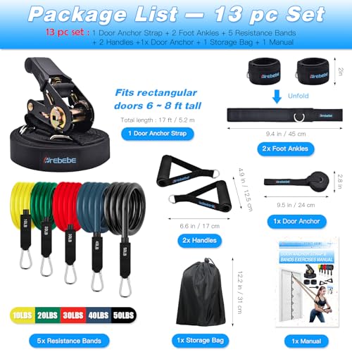 Upgrade Door Anchor Strap for Resistance Bands Exercise, Multi Points Anchor Straps with 7 Loops+ 7 D Rings, Home Gym Workout Equipments with Ratchet Adjust Tighten Straps Not Loose, Sturdy - style: Door Anchor+Resistance Bands Set