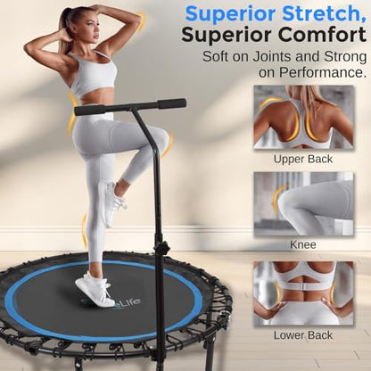 SereneLife Trampoline 40" - In-Home Cardio Fitness Rebounder with Adjustable T-Bar Handle, Silent Heavy Duty Bungee Rebounder for Adults