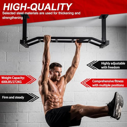 47 Inch Ceiling Mount Pull Up Bar Fitness Trainer Adjustable Height Heavy Duty Multi-Grip Chin Up Bar Home Gym Equipment