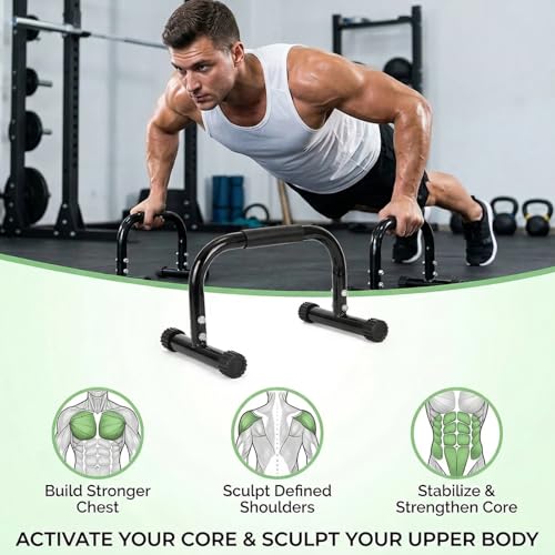 2 Pack Parallettes Bars, 10" High Steel Push Up Handles Bars Strength Training Anti-Slip Calisthenics Equipment for Handstand, Full Planche, L-sit & Dip, Home Fitness & Gym Floor Workouts