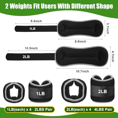 4 Pairs Ankle Leg Weights Adjustable Set for Women Men, 1lb 2lb Wrist Weight Arm Fitness Wristbands Ankle Leg Strap for Gym Yoga Training Walking Jogging Running