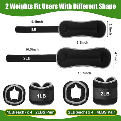 4 Pairs Ankle Leg Weights Adjustable Set for Women Men, 1lb 2lb Wrist Weight Arm Fitness Wristbands Ankle Leg Strap for Gym Yoga Training Walking Jogging Running
