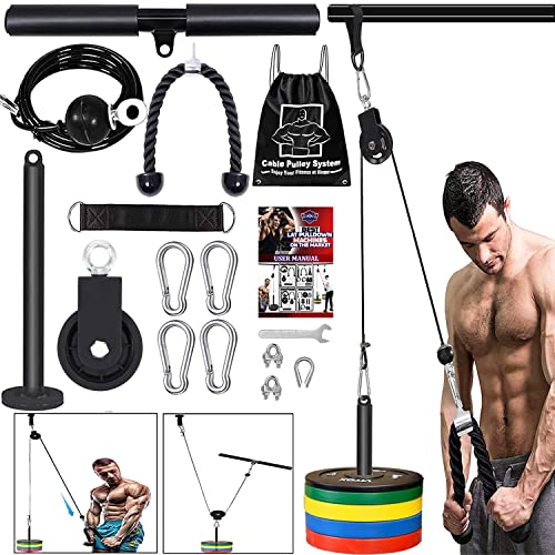 LAT Pulley System for Home Gym – Strength Training Fitness Equipment Cable Machine for Triceps, Biceps, Back & Shoulder Workouts - color: Cable