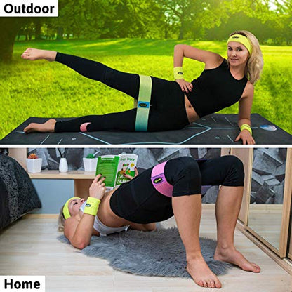 Fabric Resistance Bands Non-Slip for Hip Glute Butt & legs 3 level Workout Booty Loop for Exercise Fitness Training & Gym with Sweat Head & Wrist Band Cloth with Backpack (Set of 7) For Women