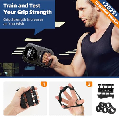 Grip Strength Tester Hand Gripper - Grip Strength Trainer Hand Dynamometer Handheld Meter LED Display Comfortable 265 Lbs / 120 Kgs Finger Strengthener for Sports Home School Gym Use