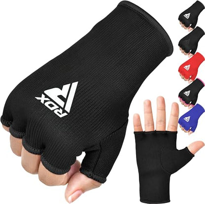 RDX Boxing Hand Wraps Inner Gloves Men Women, Half Finger Elasticated Bandages, Under Mitts Fist Protection, Muay Thai, Kickboxing, MMA, Martial Arts Speed Bag Punching Training - color: Black, size: Medium