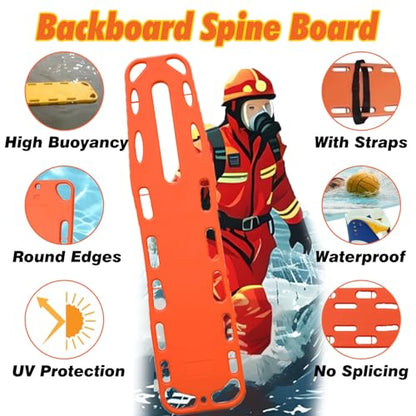 Portable Spine Board Stretcher - Two-Fold Emerncy Backboard for Water & Pool, with Foam Head Imlizer & Safe Belt, Ideal for Lifeguards & First Responders - color: Board+head Immobilizer