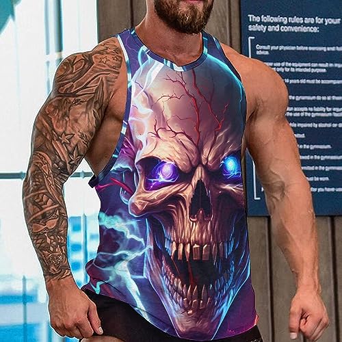 BIVENANT Skull Shirts for Men Novelty Mens Skull Tank Top Big and Tall Tank Tops Graphic Tees Shirt - color: Aid001008, size: Small