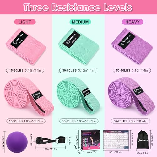 Fabric Resistance Bands for Working Out, Wide Booty Belt with Multiple Resistance Levels. Yoga Balance Balls. Great for HIPS, Thighs Exercises. with Fitness Poster