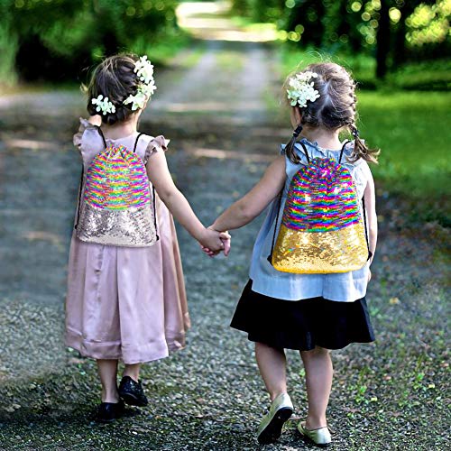 GA&EN Mermaid Reversible Sequin Drawstring Backpack/Bag Rainbow/Silver for Kids Girls - color: 18-rainbow/Silver