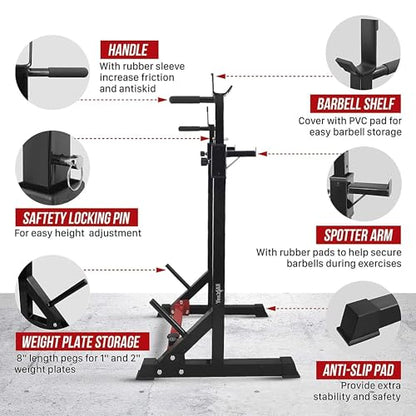 Yes4All Squat Rack for Home Gym, Adjustable Barbell Stand Rack, Multi-Function Weight Lifting, Dip Bar Station, Bench Press Rack Stand, Weight Plate Storage - Capacity Up to 600LBS - color: Adjustable Squat Rack - Black & Red - 690 lbs