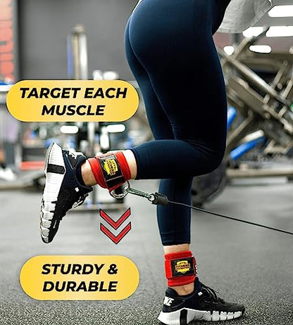 Fitness Invention Ankle Straps for Cable Machines (Pair) – Adjustable Padded Ankle Cuffs for Glute & Leg Workouts – Kickbacks, Leg Extensions, Hip Abductors & Lower Body Exercises