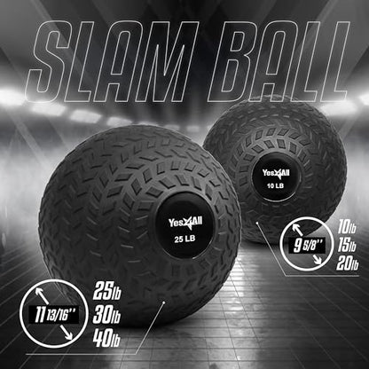 Yes4All Slam Balls, 10-40lb Weighted Ball Weight, Durable PVC Sand Filled Workout Dynamic Slam Ball for Core Strengthen