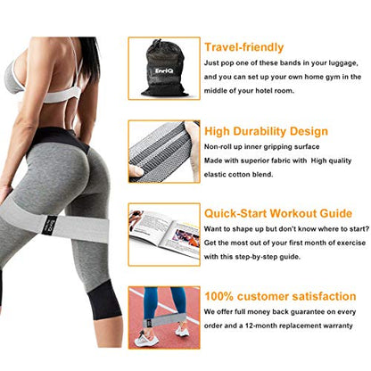 EnriQ Booty Bands Fabric Resistance Bands for Legs and Butt - Non Slip Cloth Hip Bands Elastic Workout Bands - Activate Glutes and Thighs - Made of Premium Elastic Fabric