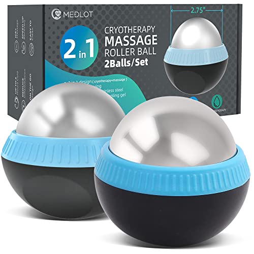 Cold Massage Roller Ball, Set of 2, Cryosphere Ice Therapy Ball for Body Muscle Relief, Roller Massager for Back, Neck, Deep Tissue, Foot Plantar Fasciitis, Myofascial Release
