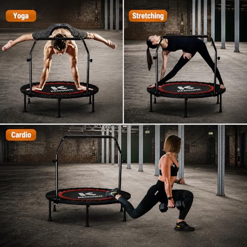 KENSONE 40"/48" Foldable Mini Trampoline, Indoor Trampoline for Kids, Adults Indoor/Garden Workout, Fitness Rebounder with Adjustable Foam Handle, Max Load 330/450 lbs - size: 48"