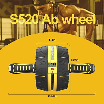 Ab Roll Wheel with Build in Spring Steel Sheet, 3 Levels Resistance Automatic Rebound Abdominal Wheel with Display, Smoothier Resistance, Ultra-wide Wheels, Knee Pad, Longer Service Life