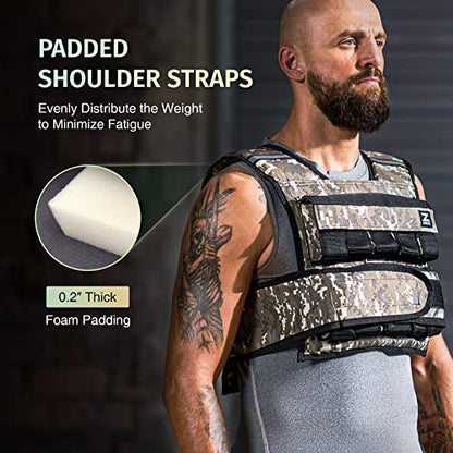 ZELUS Weighted Vest with Adjustable Weights for Home Workouts - color: 45lb Desert Camo
