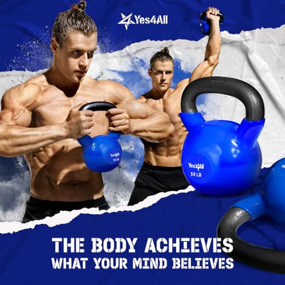 Yes4All Kettlebell, 5-100 LB Vinyl Coated Cast Iron Strength Training Kettlebells for Home Gym Exercises, Fitness, Full Body Workout Equipment, Push Ups, and Grip Strength - color: D. 20LB - Dark Blue, style: Vinyl Coated
