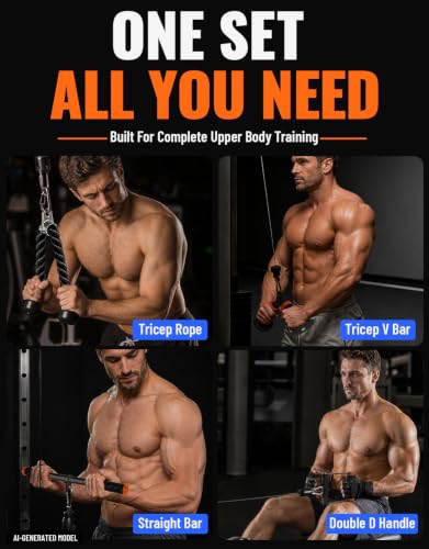Fitarc Cable Machine Attachment Set for Gym & Home Workouts, Lat Pulldown Attachments with Non-Slip Grips, Orange