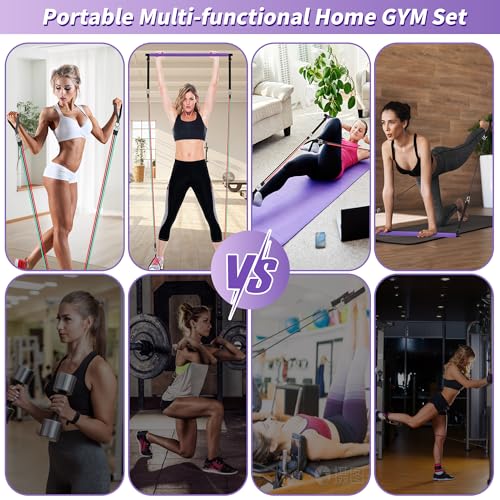 Portable Pilates Bar Kit with Resistance Bands for Men and Women - 3 Set Exercise Resistance Bands - Multifunctional Home Gym - Supports Full-Body Workouts – with Fitness Poster and Video