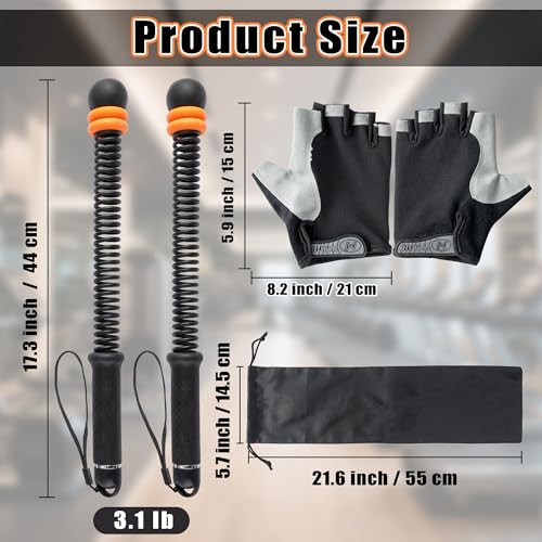 2Pcs Adjustable Weighted Ropeless Battle Ropes - Cordless Resistance Training Ropes with Non-Slip Gloves & Workout Poster, Portable HIIT & Low-Impact Home Gym Equipment for Men & Women