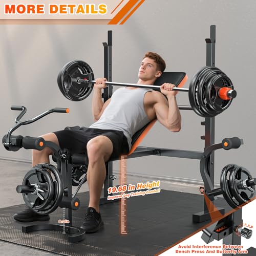 XDDIAS Bench Press, 6 IN 1 Olympic Weight Bench With Leg Extension, Curl and Squat Rack, 770LBS Multi Weight Benches for Home Gym, Workout Bench Flat Incline Lifting Bench for Strength Training