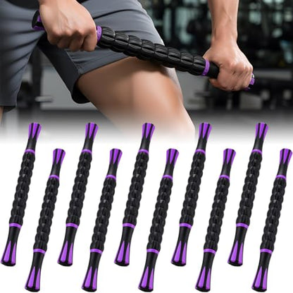 Soulchen 10 PCS Muscle Roller Stick Set - Body Massage Stick Reduce Muscle Soreness Tightness Leg Cramps for Athletes Physical Therapy and Recovery, Purple