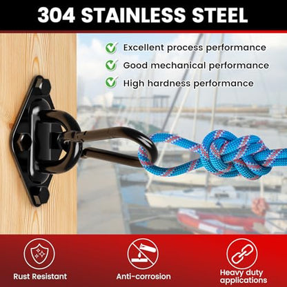 sprookber 304 Stainless Steel Pad Eye Snap Hook,M10 Ceiling Hook 1700Lb,8Pc - size: 4 Inch, style: Black Rhombus