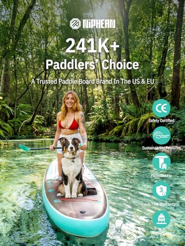 Niphean (Extra Large) Inflatable Paddle Board, SUP for 2+1 People/Family 500lbs Capacity Stand Up Paddle Board with SUP Accessories, StabilTrac Fin Non-Slip Paddleboard for Adults - color: Green
