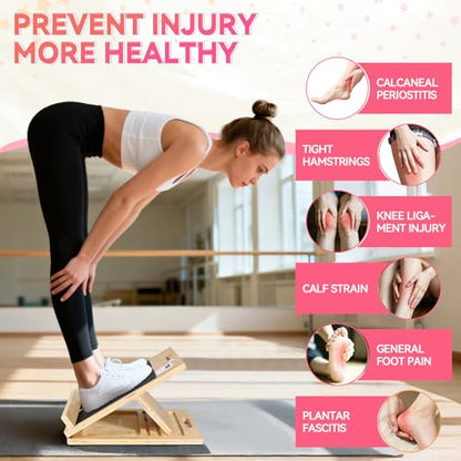 15.74x11.8 Inches Anti-Slip Slant Boards for Exercise, Adjustable Wooden Slant Board for Calf Stretching with Stretch Strap, Ideal for Leg, Knees, Heel, Ankle,Stretching, Plantar Fasciitis (220 LBS) - size: Small