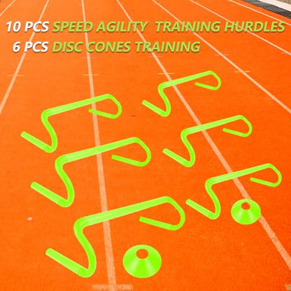 10 Pcs 6" Speed Agility Training Hurdles with 6 Marker Cone Durable Training Hurdle Agility Plyometric All Purpose Speed Hurdle Equipment for Athletes Soccer Basketball Football Practice - color: Green
