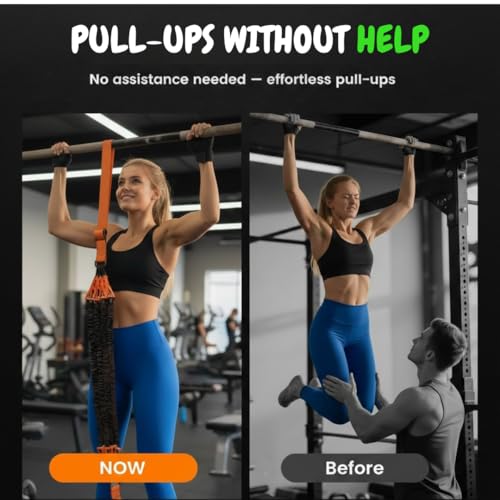 Adjustable Pull Up Assistance Bands with Foot and Knee Support, Heavy Duty Resistance Bands for Pull Up Bar, Full Body Strength Training System for Home Gym, Pull Up Assist Bands with Handles and Bag