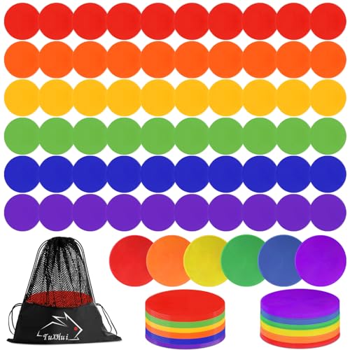 60 Pcs Poly Vinyl Spot Markers Rubber Floor Dots Non Slip Agility Markers Flat Field Cones for PE Gym Classes, Classroom Activities and Games, Soccer Basketball Sports Speed Agility Training - size: 4.72inch