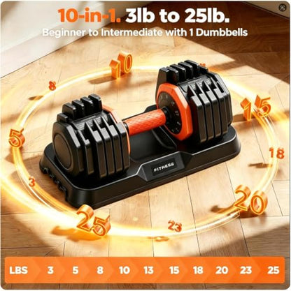 FEIERDUN Adjustable Dumbbell Set, Weight Set for Home Gym, 5/10-in-1 Free Weight Adjustable Dumbbells, Single Hand Twist Adjust with Non-Slip Handles, 90% Space Saving Strength Training for both Men&Women - color: 10 Weight Settings - 25 LB/Pair (50 LB To