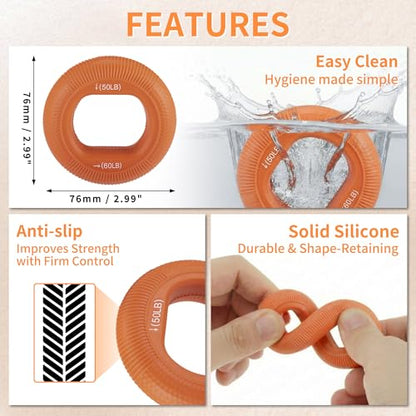 Hand Grip Strengthener, Fingers Exerciser - Silicone Rings for Muscle Training Sports Rock Climbing Finger Rehabilitation,6 Resistance Levels - color: Orange(50/60LB)