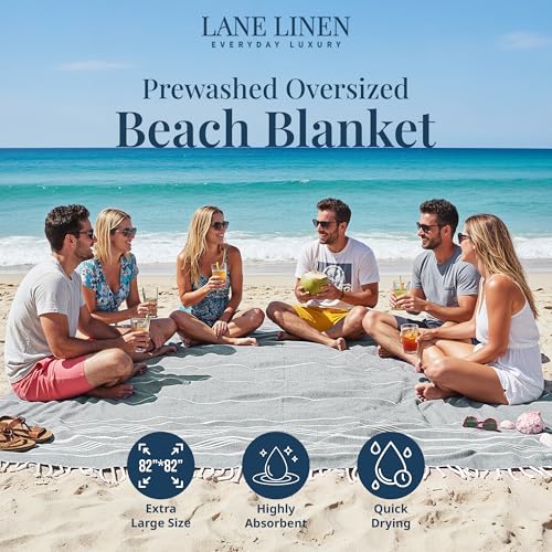 LANE LINEN Beach Blanket Sand Free, Picnic & Giant Beach Towel - Grey - color: 08: Grey, size: Beach Blanket (82" x 82")