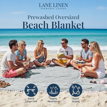 LANE LINEN Beach Blanket Sand Free, Picnic & Giant Beach Towel - Grey - color: 08: Grey, size: Beach Blanket (82" x 82")