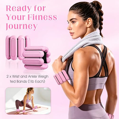 Wrist Weights for Women & Men, 2lb Silicone Wrist Ankle Weights - color: Pink