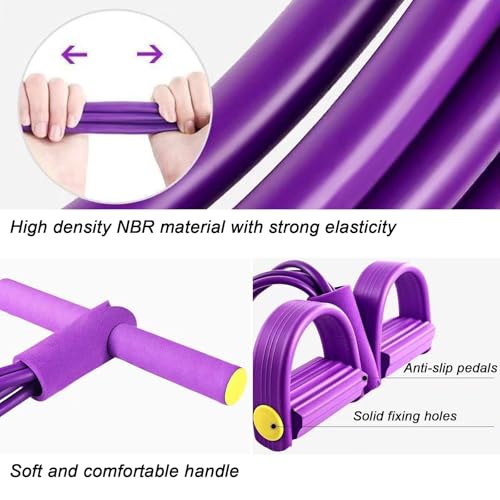 Resistance Band with Pedal Handle 6 Tube Elastic Natural Latex Pull Rope Fitness Bands for Leg Arm Abdomen Waist Stretching Exercising Training - color: Purple