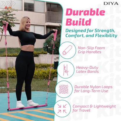 Pilates Bar Kit with Resistance Bands 140 lbs – Adjustable Portable Home Gym Workout Equipment for Women & Men – Full Body Fitness Bar for Legs, Glutes, Arms, Core & Back