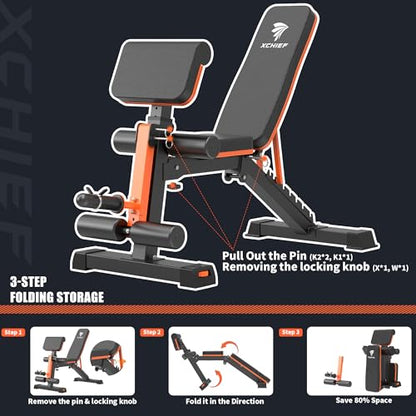 Adjustable Weight Bench - 1000LBS Capacity Heavy Duty Foldable Workout Bench for Full Body Exercise, Flat/Incline/Decline, Bench Press for Home Gym with Preacher Pad & Leg Extension