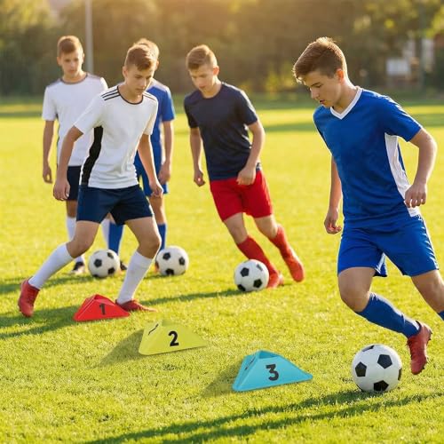 24 Pack Numbered Sports Cones, 1-24 Soccer Training Cones Flexible Agility Cone Soft Field Cone for Gym Games Sports Training Equipment