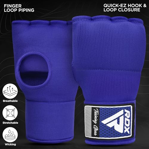 RDX Gel Boxing Hand Wraps Inner Gloves Men Women, Quick 100cm Long Wrist Straps, Elasticated Padded Fist Under Mitts Protection, Muay Thai MMA Kickboxing Martial Arts - color: Blue, size: X-Large