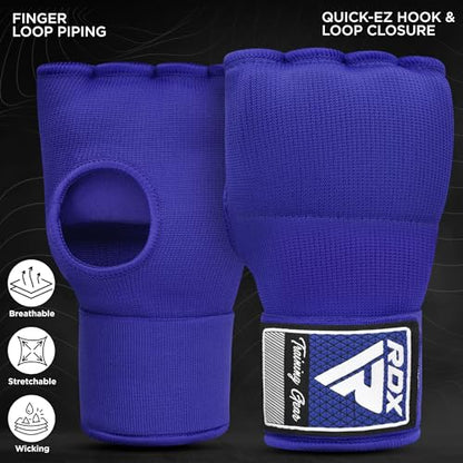 RDX Gel Boxing Hand Wraps Inner Gloves Men Women, Quick 100cm Long Wrist Straps, Elasticated Padded Fist Under Mitts Protection, Muay Thai MMA Kickboxing Martial Arts - color: Blue, size: Large
