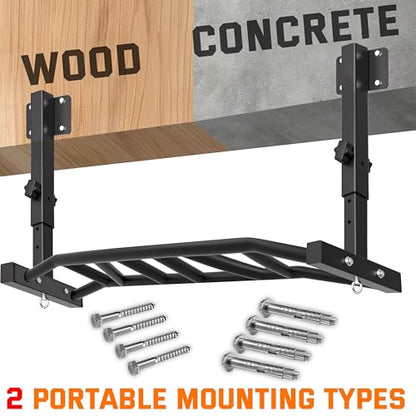 48" Joist Mounted Pull Up Bar, 600LBS Heavy Duty Multi Grip Ceiling Mount Chin Up Bar, Ceiling Beam for Home Gym/Garage/Basement with 5-Height Adjustable& Round Anchors, Easy to Install