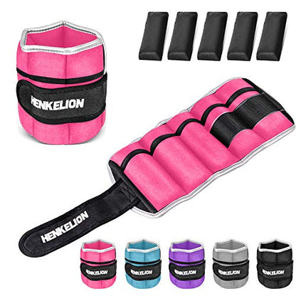 Henkelion 1 Pair 2 3 5 10 Lbs Adjustable Ankle Weights for Women Men Kids, Strength Training Wrist and Ankle Weights Sets for Gym, Fitness Workout, Running, Lifting - Black Grey Pink Blue Purple