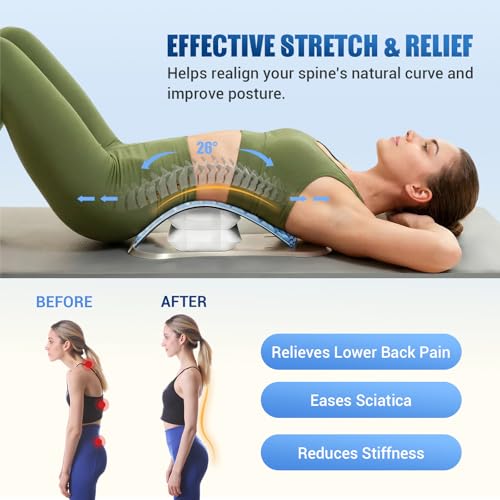 Back Stretcher for Lower Back Pain Relief, Adjustable Lumbar Support Board with Acupressure Points, Back Stretcher Board for Scoliosis, Spine Decompression Support